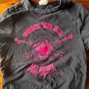 Vintage Paul Frank Kids Black Tee with Pink Graphic 'Wreck 'Em All'